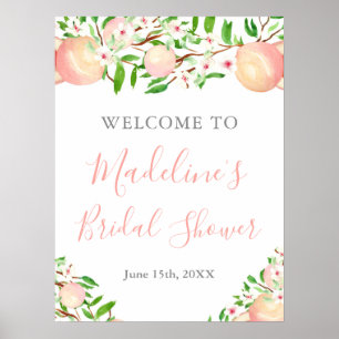 Poster Accueil Mariage Bébé Fête Prénatale Aquarelle Pêch