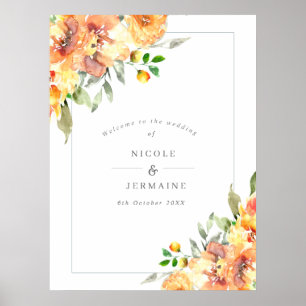 Poster Accueil Mariage de automne Orange Fleurs