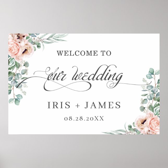 Poster Accueil Mariage d'Eucalyptus rose pâle (Devant)
