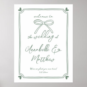 Poster Accueil Mariage Whimsical de Bow vert tiré main