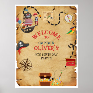 Poster Accueil marin Pirate nautique Anniversaire Trésor
