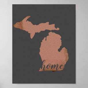 Poster Accueil Michigan Silhouette Copper Grey