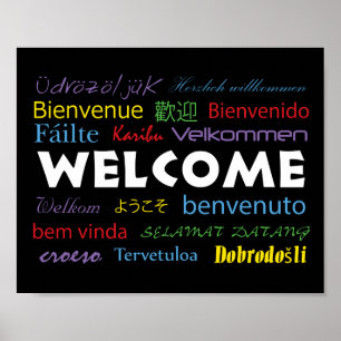 Poster Accueil moderne Coloré Noir Nombreuses langues