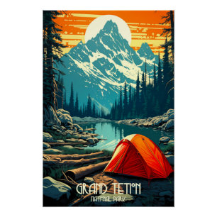 Poster Accueil parmi les géants Camping Grand Teton