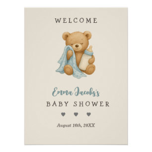 Poster Accueil personnalisé Baby shower d'ours en peluche