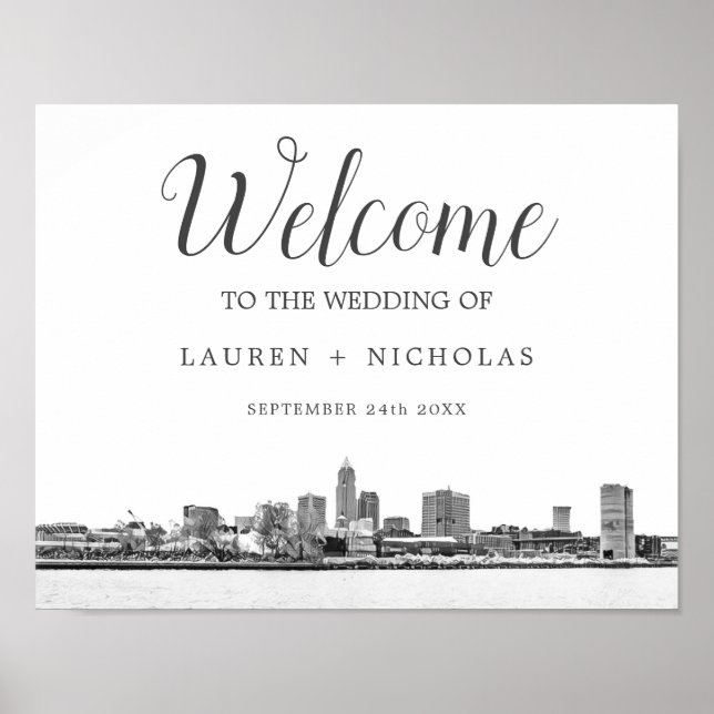 Poster Accueil personnalisé du Mariage Cleveland Skyline (Devant)