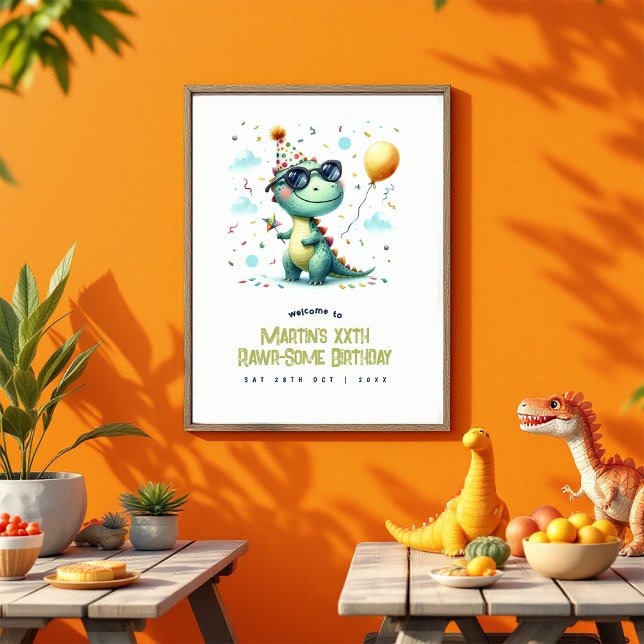 Poster Accueil personnalisé Rawr-some Dinosaur Anniversai (Custom Rawr-Some Dinosaur Birthday Welcome Poster)