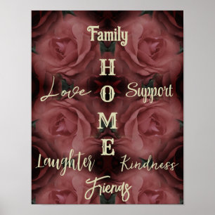 Poster Accueil Rose rouge Mots Abstraits Inspirationnels
