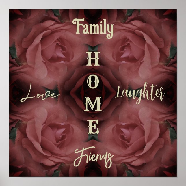 Poster Accueil Rose rouge Mots Abstraits Inspirationnels (Devant)