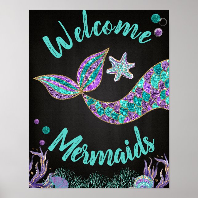 Poster Accueil Sirènes, Symbole d'anniversaire de sirène, (Devant)