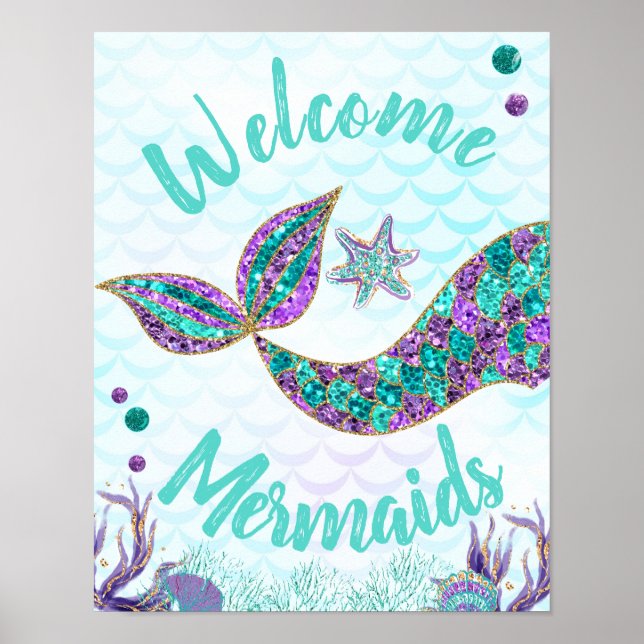 Poster Accueil Sirènes, Symbole d'anniversaire de sirène, (Devant)