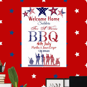 Poster Accueil Soldats 4 juillet BBQ Red Blue Stars