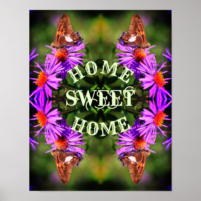 Poster Accueil Sweet Home Papillon Fleur Abstraite (Devant)
