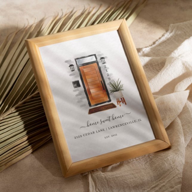 Poster Accueil Sweet Home Porte d'aquarelle moderne du mi (Home Sweet Home Mid-Century Modern Watercolor Door Poster)