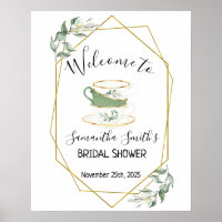 Accueil Tea nuptiale douche verte cadre or panneau