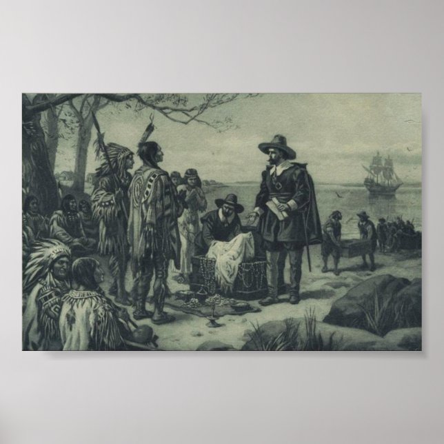 Poster Achat de l'île de Manhattan par Peter Minuit, 1626 (Devant)