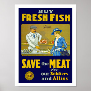 Poster Acheter du poisson frais ~ Sauvez la viande