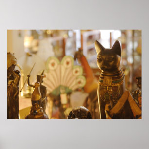 Poster Acheter la fenêtre avec sculpture de chat