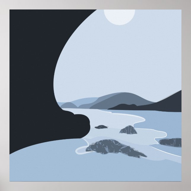 Poster Acier Abstrait Bleu Stylisé Beach Seascape (Devant)