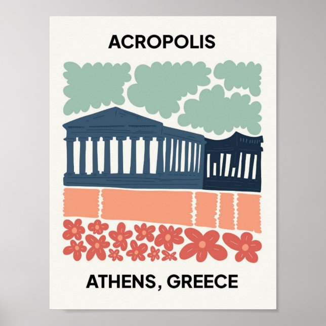 Poster Acropole Athènes Grèce Voyage abstrait art floral (Devant)