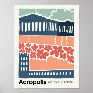 Poster Acropole Athènes Grèce Voyage abstrait art floral
