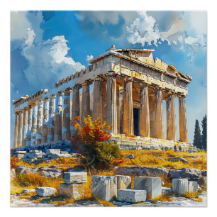Poster Acropole grecque Aquarelle Points de repère