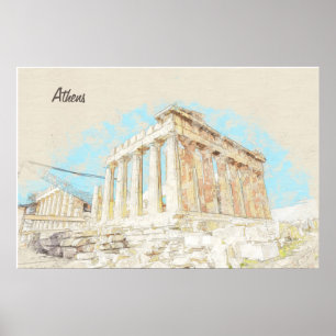 Poster Acropolis Hill à Athènes, Grèce - Vintage voyage