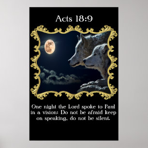 Poster Actes 18:9 Loups regardant la pleine lune.
