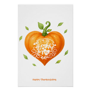 Poster Action de grâce automne cœur citrouilles