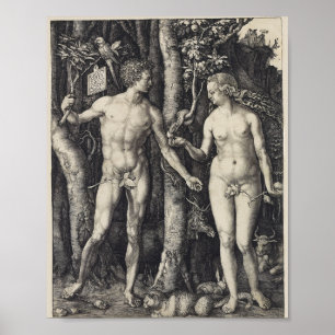 Poster Adam and Eve, Engraving by Albrecht Durer