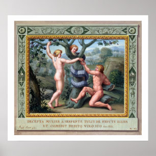 Poster Adam et Eve avec le Serpent, illustration de t