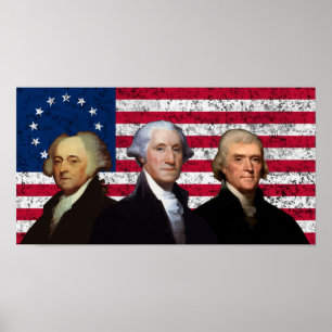 Poster Adams, Washington, et drapeau de Jefferson - de