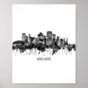 Poster Adelaide Australia Skyline BW