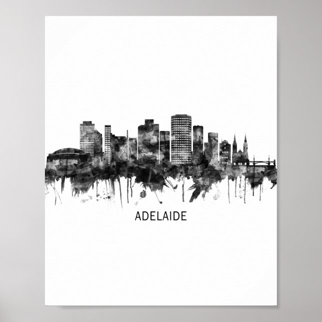 Poster Adélaïde Australie Skyline BW (Devant)