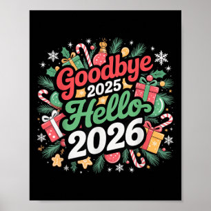Poster Adieu 2025 Bonjour 2026 Joyeux Noël Heureux Nouvea