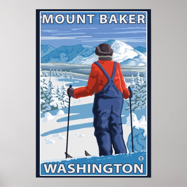 Poster Admirant skieur - Mount Baker, Washington (Devant)