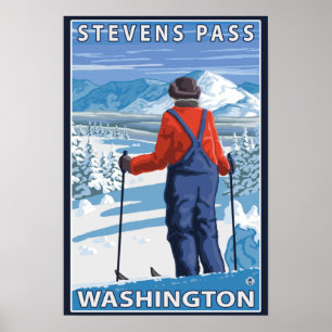 Poster Admirer de skieur - passage de Stevens, Washington