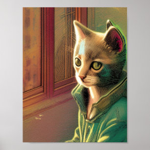 Poster Ado chatte vert pull urbain alien
