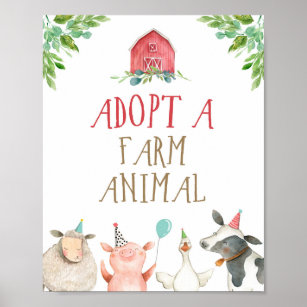 Poster Adopt an Animal Farm Animals Barnyard Boy Birthday