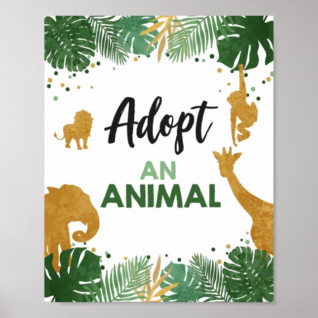 Poster Adopter un animal sauvage Safari Gold Birthday Par (Devant)