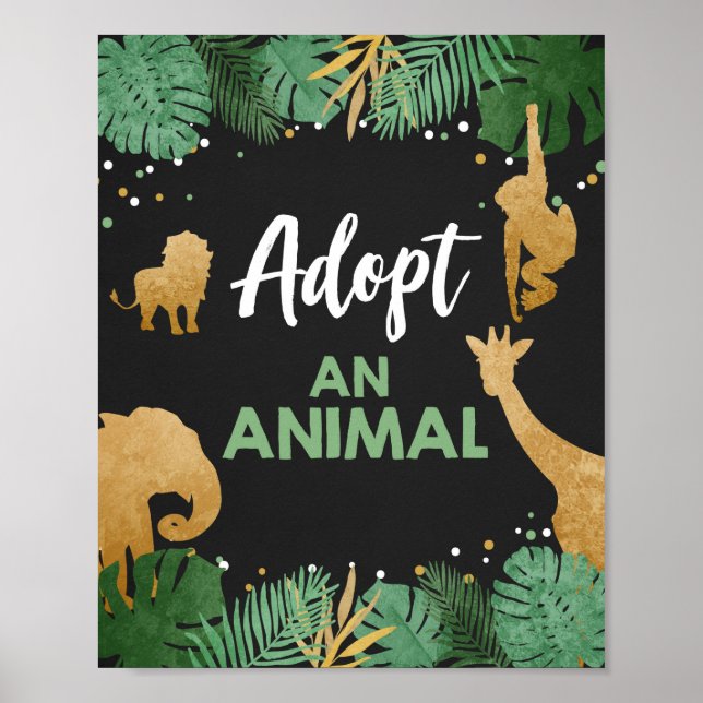 Poster Adopter un animal sauvage Safari Gold Birthday Par (Devant)