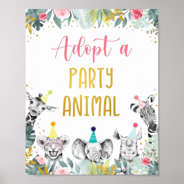 Poster Adopter Une Partie Animal Rose Or Signal Anniversa (Devant)