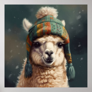 Poster Adorable alpaga portant mignon beanie bolivienne