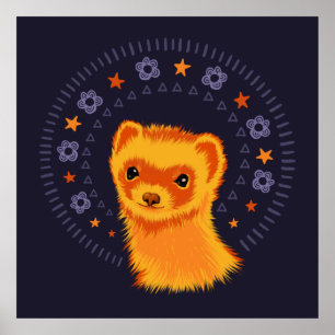 Poster adorable animal à la tête de furet mignonne