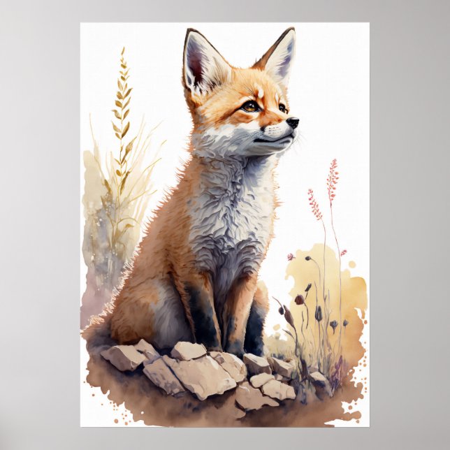 Poster adorable Baby Fox Watercolor Nursery (Devant)