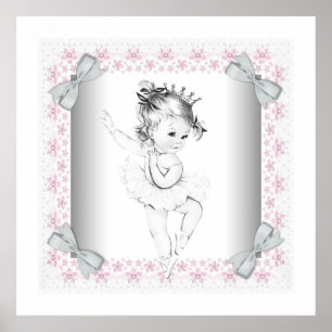 Poster Adorable Ballerine Bébé Fille Rose Vintage