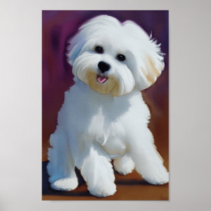 Poster Adorable Bichon Havanais Chiot Aquarelle
