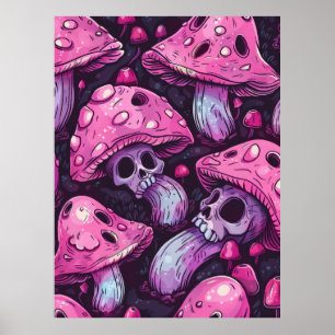 Poster Adorable Champignons Déplaisants Visages du crâne 