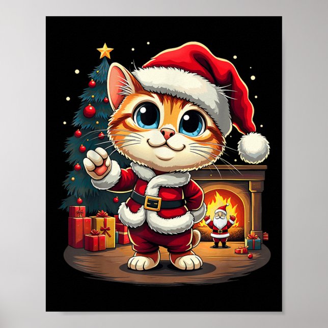 Poster Adorable Chat de Noël Santa Claus Beau Kit de Noël (Devant)