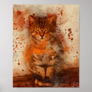 Poster adorable chaton bébé couchage aquarelle peinture